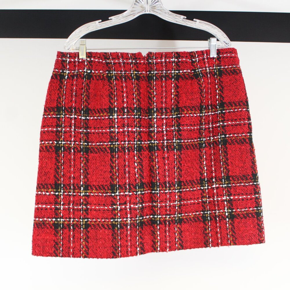 LOFT Red Plaid Tweed Mini Skirt NWT Size 14 - Picture 3 of 5